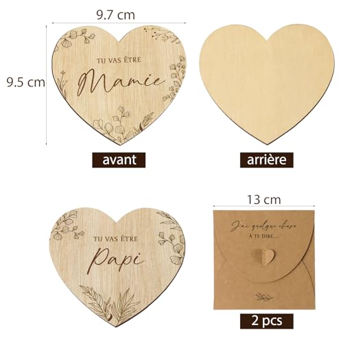 2 st Zwangerschap Aankondiging aan grootouders wenskaart van hout verrassing zwangerschap grootouders met Idde Envelop Gift Teken Franse grootouders