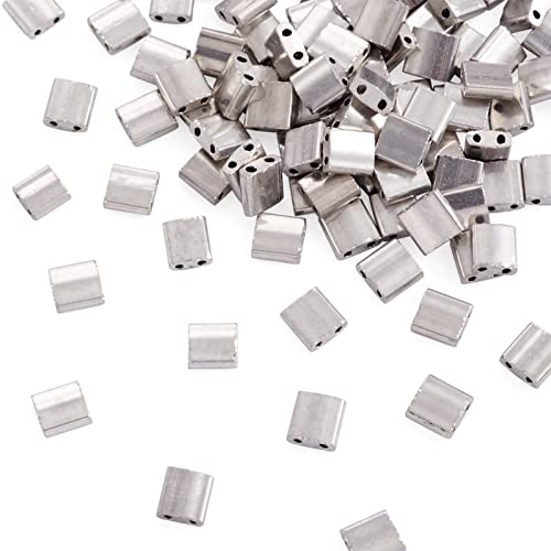 200st 2-Hole Galvaniseren Glazen Zaad Kralen Flat Tila Kralen Rechthoek Spacer Kralen Zilver Platte Transport Kralen voor sieraden maken Multi-Strand Armbanden DIY