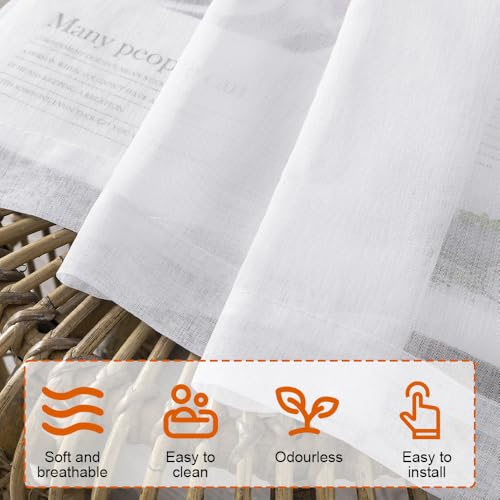 2 Stukken Gordijnen 63.5Bx91.5H(cm) Bistro Gordijn, Witte Kleine Gordijnen, Semi-Transparant Gordijn, Keuken Gordijnen, Kleine Ramen Gordijnen, Voile Gordijnen, voor Keuken Woonkamer Land 3