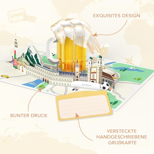 Munich Pop Up Card - 3D Travel Cadeaubon voor München reis of huwelijksreis, Cadeaubon, Travel Coupon voor verjaardag, Munich Cadeaubon voor Kerstmis