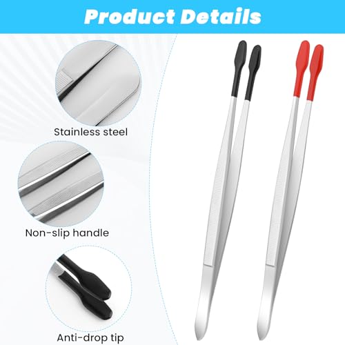 2 stuks Flat Tip Tweezers, Rubber Tip Tweezers, Roestvrij staal Tweezers met PVC gecoate Flat Non Slip voor Lab sieraden, DIY maken, Stempels, Munten 3