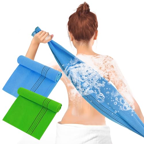 2PCS Koreaanse exfoliaterende kleding Italië handdoek Aziatisch exfoliaterende washandje Koreaanse body scrubber voor dode huid, eelt, dagelijkse douche baden, Spa, Herbruikbaar Extra Large 90 x 29