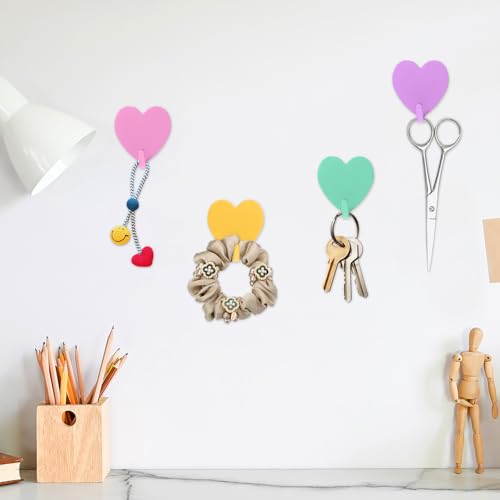 6PCS Zelfklevende haken Hartvorm Schattige verwijderbare wandhaak Roestvrij staal Geen schade Sticky Hook voor opknoping, Kids Room Funky haken voor Wall Handdoek Rugzak Zelfklevende jas 3
