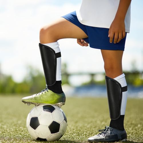 Voetbal Shin Guards voor kinderen Volwassenen S-L, Small Black Shin Guards met Kalf en Enkelbescherming, Non-Slip verstelbare Shin Guards, Football Equipment voor jongens 5