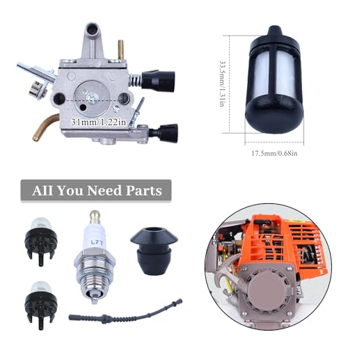 Carburatorkit voor Stihl FS120 FS200 FS020 FS202 FS300 FS350 Borstelafdichting + luchtfilter en brandstoffilter + brandstofslang + vonkplug