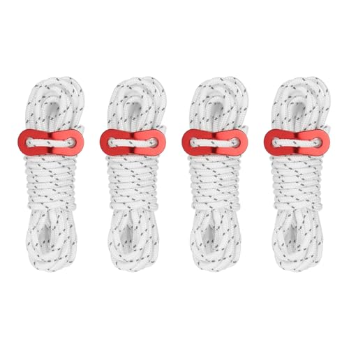 4mm Tent touw, 4Scs 13ft Reflectieve Guy Touw koord gebonden touw Paracord Cord Camping Touwen met rood aluminium koord Richters voor Camping Wandeltent, Wit