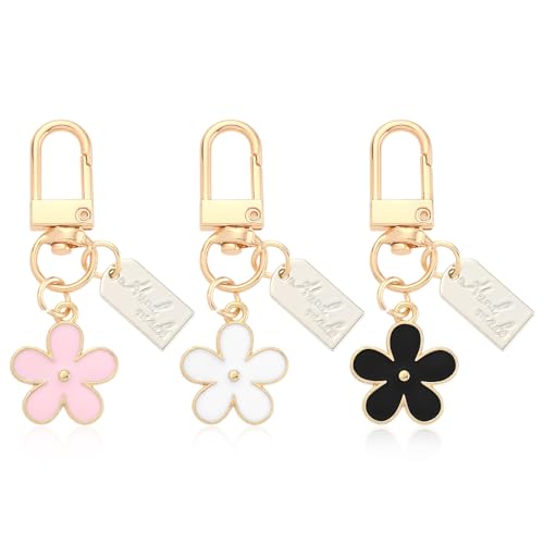 Leuke bloem sleutelhangers voor vrouwen, 3Pcs esthetische Mini rugzak sleutelhanger Charm Bloemen Charm Purse Bag Accessoires
