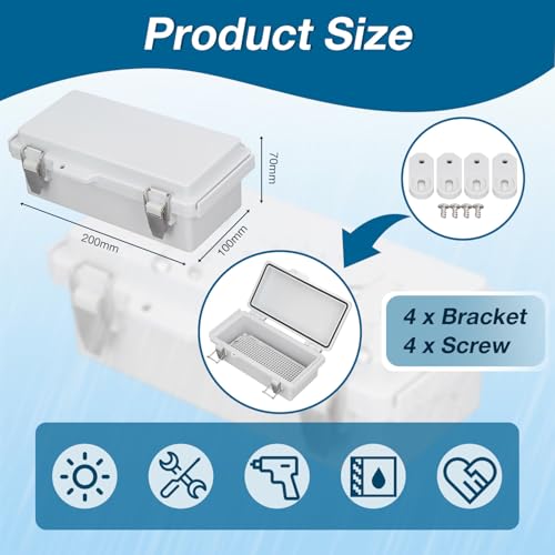 Electronic Junction Box, IP67 Waterdicht, ABS Plastic, Outdoor Junction Box, 100 x 200 x 70 mm, externe elektrische behuizing, universele projectbehuizing