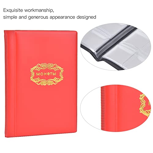 Munt Collector's Holder, 120 Munt 10 Pagina's Collector's Book Pocket, Munt Organisator Opslag Album Booklet Case voor Munt Binnen 28mm Diameter (rood) 3