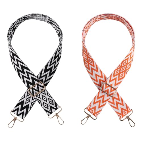 2 stuks verstelbare schouderriemen, 3,8cm brede universele vervangingsschouderband, Boho Bag Strap, Mode Ontwerper schouderband handtas, Crossbody Bags (Zwart + Oranje)