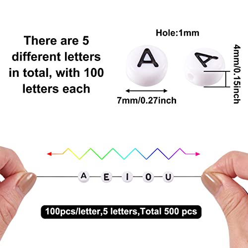 500 st Acryl Flat Ronde Alfabet kralen 7mm White Disc Node Clinker Letters Spacer Losse kralen met brief A E I O U voor sieraden Kralen het maken van kunst Ambacht 4