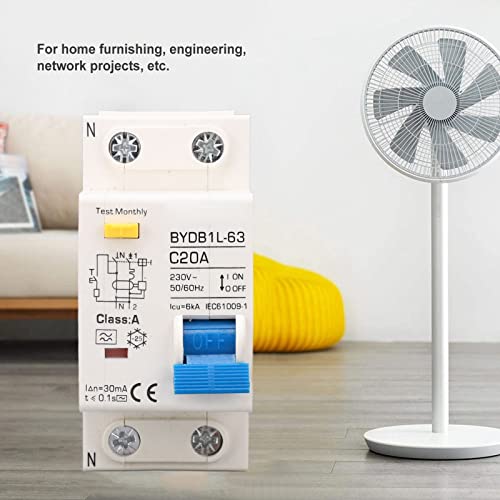 AC 230V Residual Circuit Breaker 30ma C20 1P N Leakage Protector Overload Bescherming Luchtschakelaar voor residentiële verlichting distributielijnen Zonne-PV-systeem