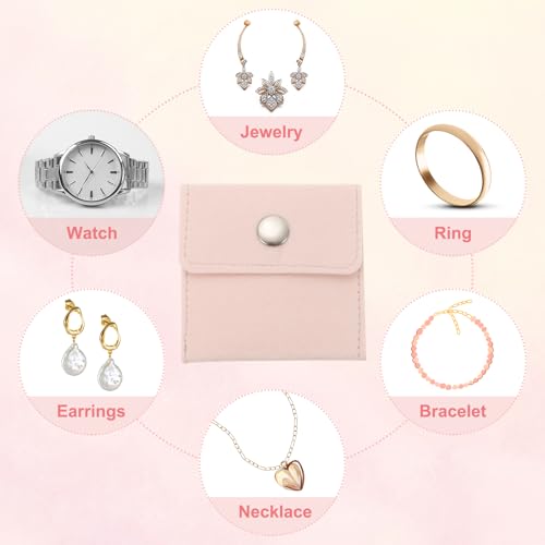 3x7 Inch sieraden zakje, 8 Pack fluwelen zakjes Snap knop draagbare opslagzak voor oorbellen armbanden ketting ringen horloge, roze 5