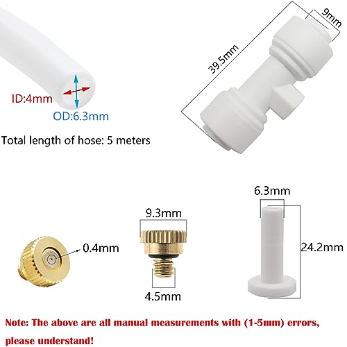 Waternevel Koeling, Irrigatiesysteem, Waternevelsproeisysteem, Spray Koelset, met 5 m slang + 10 spuitpistools + 10 mistzitje + 5 eindstops (Wit)