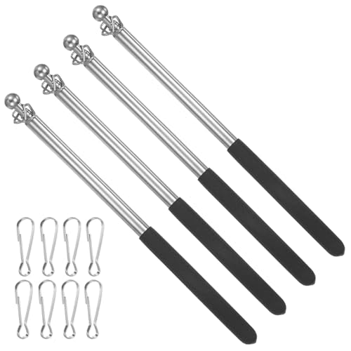3.3 Voeten Telescopische handheld Flagpoles, 4 stuks roestvrij staal Uitschuifbare draagbare gids Flagpole met 2 Clips voor gidsen Teacher Handle, zwart