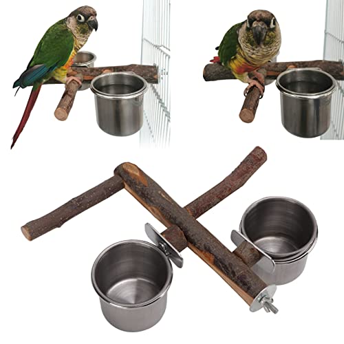 Vogels Voeder 33cm Papegaaien Houten Stand en Roestvrij stalen Tray, Voederdispenser Perches Combinaties Vogelkooi Voeder voor Kleine Middelgrote Budgies Parakeet Cockatiel 4