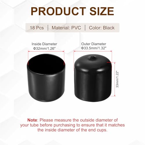32mm/1.26" Rubber End Caps 18st PVC Covers Flexibele Caps Hoezen Schroef end blok Protector Bolt Tube Thread Caps zwart