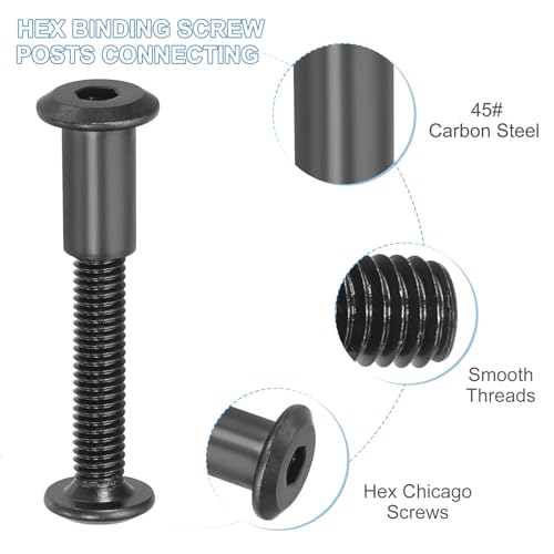 M6*35mm Hex Chicago Schroeven, 20 Sets Bindende Schroeven, Connection Hex Drive Bushing, Hood, Bolt Nuts voor Scrapbook Lederen Strap Foto Meubilair Reparatie Zwart 3