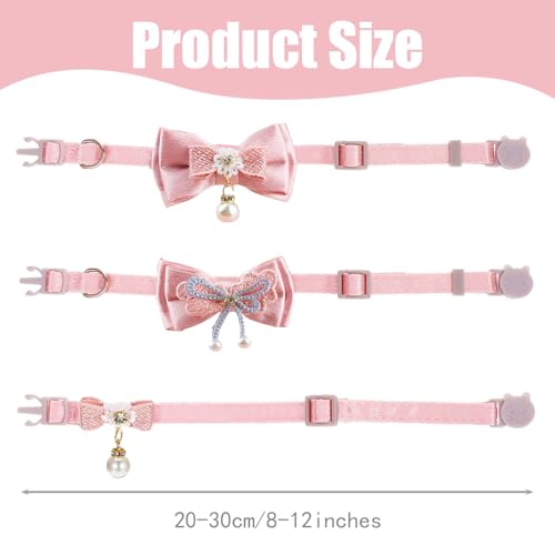 3 stuks roze kattenhalsband, leuke kattenhalsband, gescheiden verstelbare puppy kettingen, Lace Bowknot kralen ketting gescheiden veiligheid boog voor katten kleine honden (3