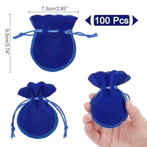 100st Velvet Tassen, 9.5×7.5cm Medium Blue sieraden tas voor Party Wedding Favor
