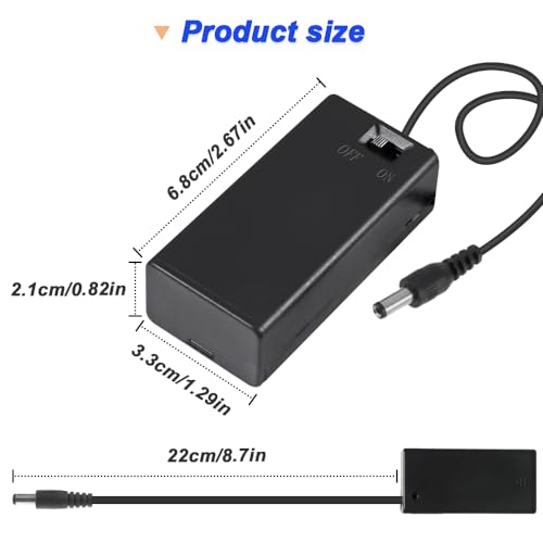 9V Batterijhouder met 5.5 x 2.1mm DC Plug Wire, 9V Batterijkast met aan/uitschakelaar (verpakking van 4)
