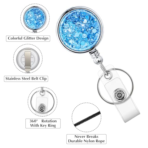 Intrekbare ID-kaarthouder verpleegsters sleutelhanger ID-kaarthouder intrekbare Rhinestone voor ID-clip sleutelkaart klimmen Fob zilver roze Sky Blue 3st 3