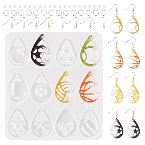 Sport hangers Siliconen mallen Volleybal Voetbal Hars mallen met oorbellen haken Jump Rings oornoten voor het gieten van UV Epoxy Hars sieraden maken sleutelhanger ambacht