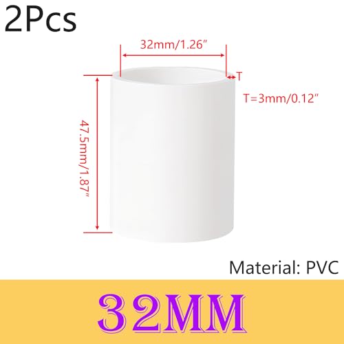 2 st connectoren PVC verbindingshuls, recht, buis schroefaansluiting voor PVC buisaansluiting, 32mm x 47.5mm (φ*L)