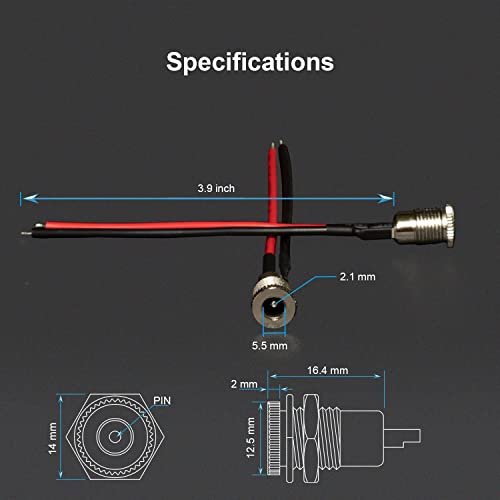 DC Hollow Plug 5.5mm x 2.1mm Mount Adapter set, 8 x DCPower Jack Socket Low Spanning Connector (met kabel) 8 x Hollow Plug 5.5 x 2.1, 8 x DC Montage Connector, 16x Rubber 4