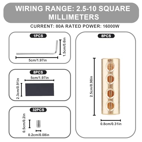 8Scs 6 AWG Wire Connector Nut Set, 80A Quick Coupling Quick Coupling Kit Circuit Connector Inclusief Nuts Heat Shrink Tubing en Schroefklem