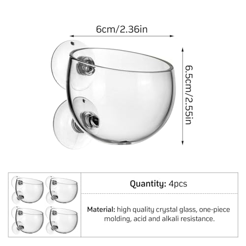 4 x Aquarium Plant Vases, 6 x 7 cm, Transparante Vaas voor Aquatische Planten met 8 Zuigbekers, Garnalen Voederbekers, Mini Glazen Bekers voor Aquascape, Hydroponische Planten, Decoratieve