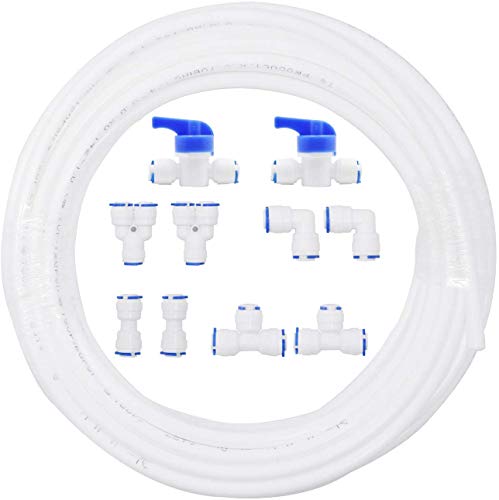 10m Koelkastslang, 1/4 Inch Koelkast Hookah + (Y + T + I + L Type) 1/4" Pushfit fittingen, Ro Water Filter passen voor Europese stijl dubbele koelkast