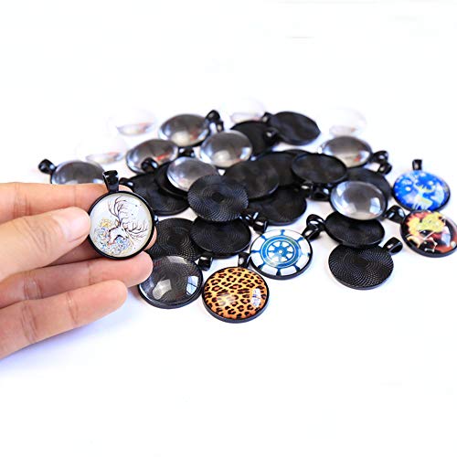 Hanger Pieces Bezel hangers Cabochon met 25mm glazen koepel Tegels Clear Cameo (zwart), Glass Metal, Created Diamond