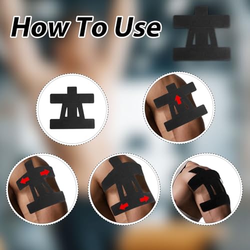 10 st Kinesiologie Tape voor schouder, waterdichte voorgesneden spiertape-strippen ademende elastische sport Sticker voor schouderondersteuning Sport & fysieke ontspanning (zwart) 4