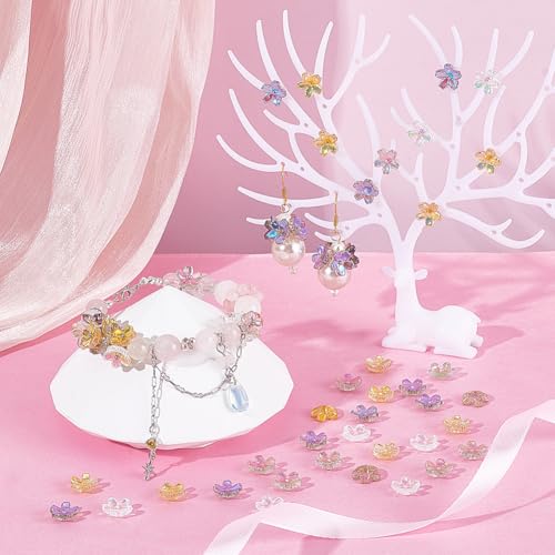 120 st 4 Kleuren Glazen Bloem kralen, 5 Vellen Cherry Blossoms Kristallen kralen, Gegalvaniseerde Mini Bloem Hangers met Gat voor ambachten, Armbanden, Kettingen, Oorbellen, Sieraden 4