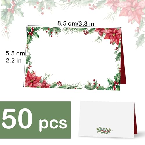 50Stuks Kerst Bloemen Place Card Berry Tafel Zitkaarten Trouwpapier Naamkaarten voor Kerstmis tafel setting verjaardag Kerstmis Diner partij levering