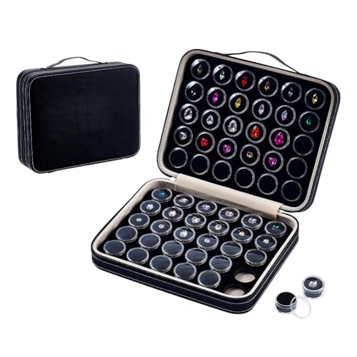 60 st Edelstenen sieraden display geval, diamanten edelsteen opslag vak kleine ronde plastic doos met zwarte spons voor diamanten edelsteen displays voor kristallen ringen sieraden