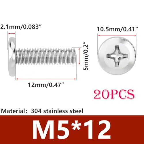 20 Stainless Steel Flat Head met omgekeerde Phillips schroef M5 x 12m m