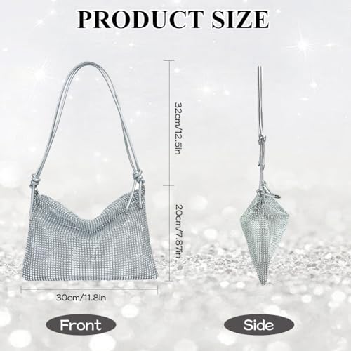 Vrouwen Elegant Clutch Bling Clutch Elegant Clutch voor Ceremony Bag Rhinestone Wedding Dinner Party met 5 Elastische Bands Zilver, Zilver 5