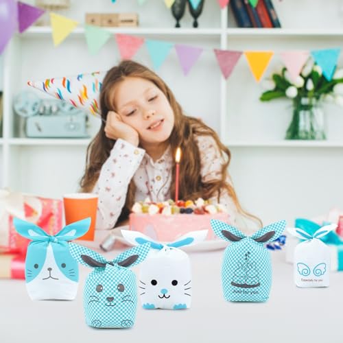 Verpakking van 32 Pasentassen voor kinderen, Cadeautassen, Konijntje, Blauw, Gastencadeau voor Sweets, Blauw 5
