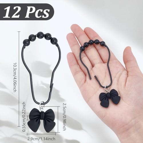 12 stuks Bowknot Douche Gordijn haken, Zwarte ijzeren douche Gordijn ringen Decoratieve douche Hangers ringen voor badkamer Douche Rods Gordijnen