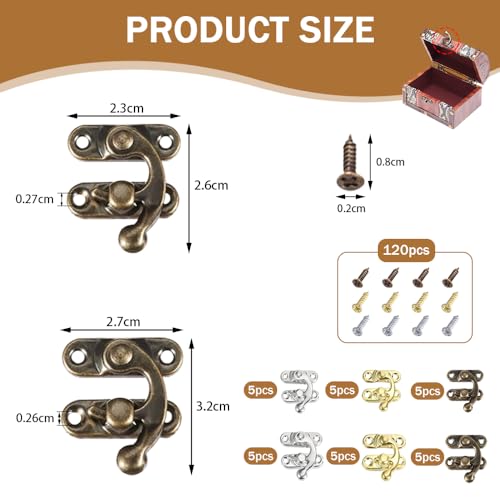 30st Vintage Lock Sluiting Antieke rechtse Latch Hook met 120 bevestigingsschroeven Swing Arm Latch voor meubels Houten doos sieraden kabinet Houten dozen Decoratie (3 kleuren)
