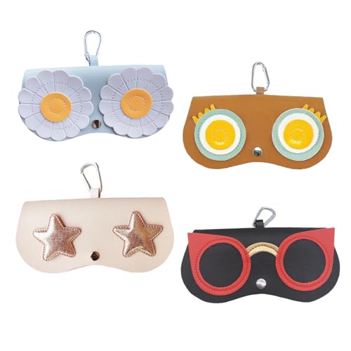 4 stuks glazen geval, draagbare glazen Case Bag, mode zonnebril geval, lederen zonnebril zak, om uw bril als je gaat, zwart, bruin, roze, blauw