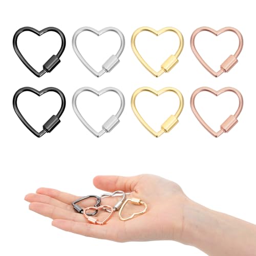 Verpakking van 8 hart karabijnhaak Multi-Kleur Schroefsluiting Key Chain Clips, Hartvorm Key Chain voor DIY, Camping, Wandelen, Vissen, Reizen, Dagelijks gebruik