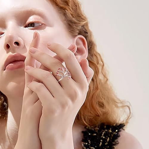 925 Sterling Zilveren Ring met Emaill Bladeren Boom van het Leven Manchet Open verstelbare Ring grootte Q voor Valentijnsdag voor vrouwen sieraden geschenken (grootte 8) 3