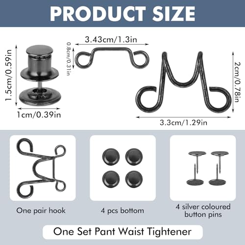 4 Set Waist Richter voor losse broek, 24 stuks Pants Clips to Waist Tight Waist Opwindende Waist Spanninger Geen Naaibare Buckle Extender Set vereist Button Richter Afneembare knoppen 3