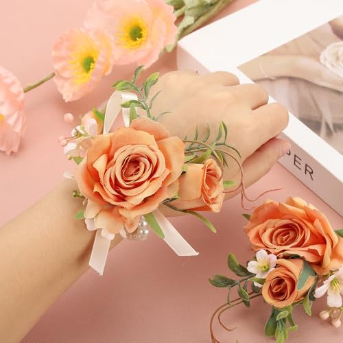 Artificial Flower Pols Corsage en Boutonnieres Set, 1 Set voor mannen Vrouwen Bruidegom Bruiloft Ceremonie Verjaardag Diner Party Graduation Decor Kerstmis, Licht 4