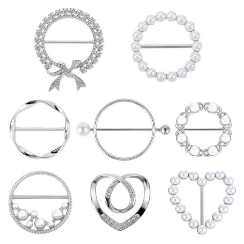 8st Sjaal Ring Clip, Kleding Ring Wrap houder Metalen ronde Cirkel Shirt Clip Buckle T Shirt Tie Clips voor vrouwen Tops Lace Waist Tensioner Cincher Knoophouder voor Modieuze Outfits