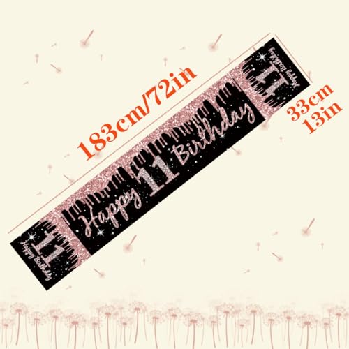 Gelukkige 11e Verjaardag tafelloper 11e verjaardag meisje inrichting keuken ettafel inrichting tafelband verjaardagsfeest tafelgeld inrichting voor thuis, zwart roségoud 5