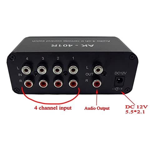 1 in 4 uit DC 12V Stereo Audio Switch Input Signal Source Switcher Selector Splitter Box met Remote Volume Controller